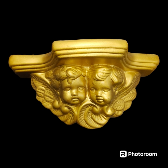 Vintage MCM Hollywood Regency Cherub Angel Wall Shelf Scone Corbel Plaster Gold - Picture 9 of 12